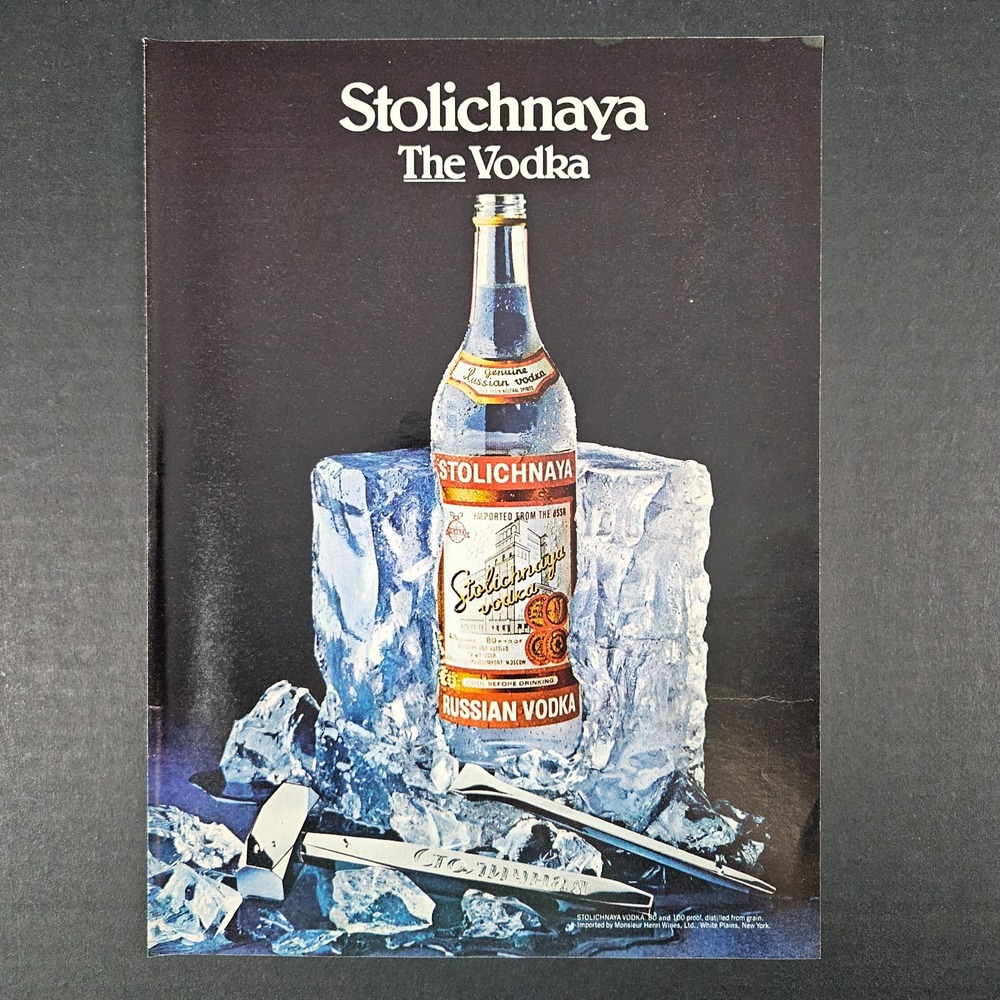 1982 Stolichnaya Russian Vodka Vintage Print Ad Monsieur Wines White Plains NY